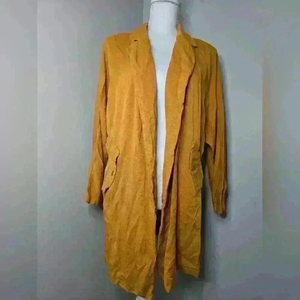 Forever21 Oversized Mustard Long Lightweight Draped Trench Coat Size Small